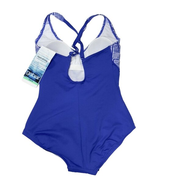 GABOR Women's Swimsuit 1 Piece Blue White Geometric Hydrofinity Fabric Size 8 - Picture 6 of 9